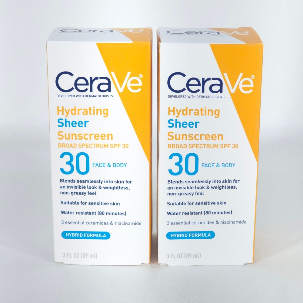 2 CeraVe Hydrating Sheer Sunscreen Broad Spectrum SPF30 Face Body 3oz 12/26+ NEW